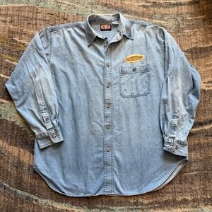 Men's Vintage Wyoming Cowboys Light Blue Denim Button Up Long Sleeve Shirt XL